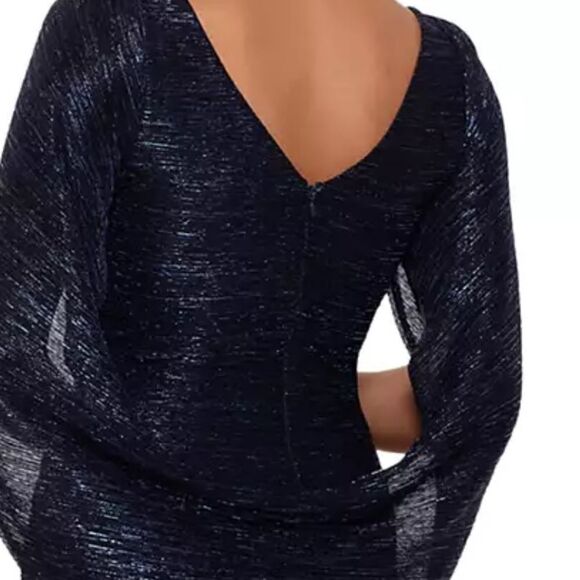 Betsy & Adam A24013D "ELAINE" Long Metallic Crinkle Cowl Neck Back Gown. - Picture 7 of 9